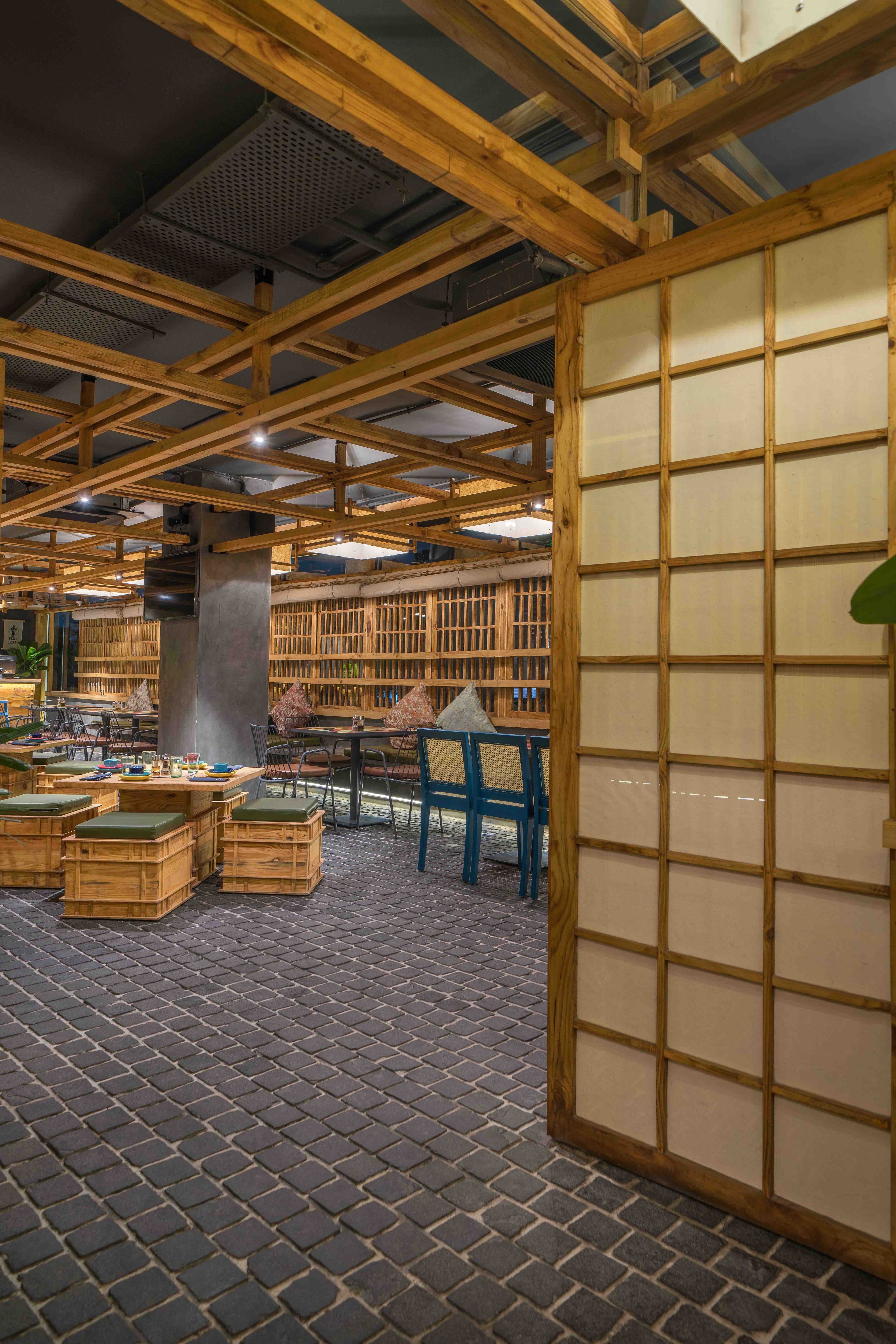 Japanese-style dining hall with shoji screens at Chubby Cho